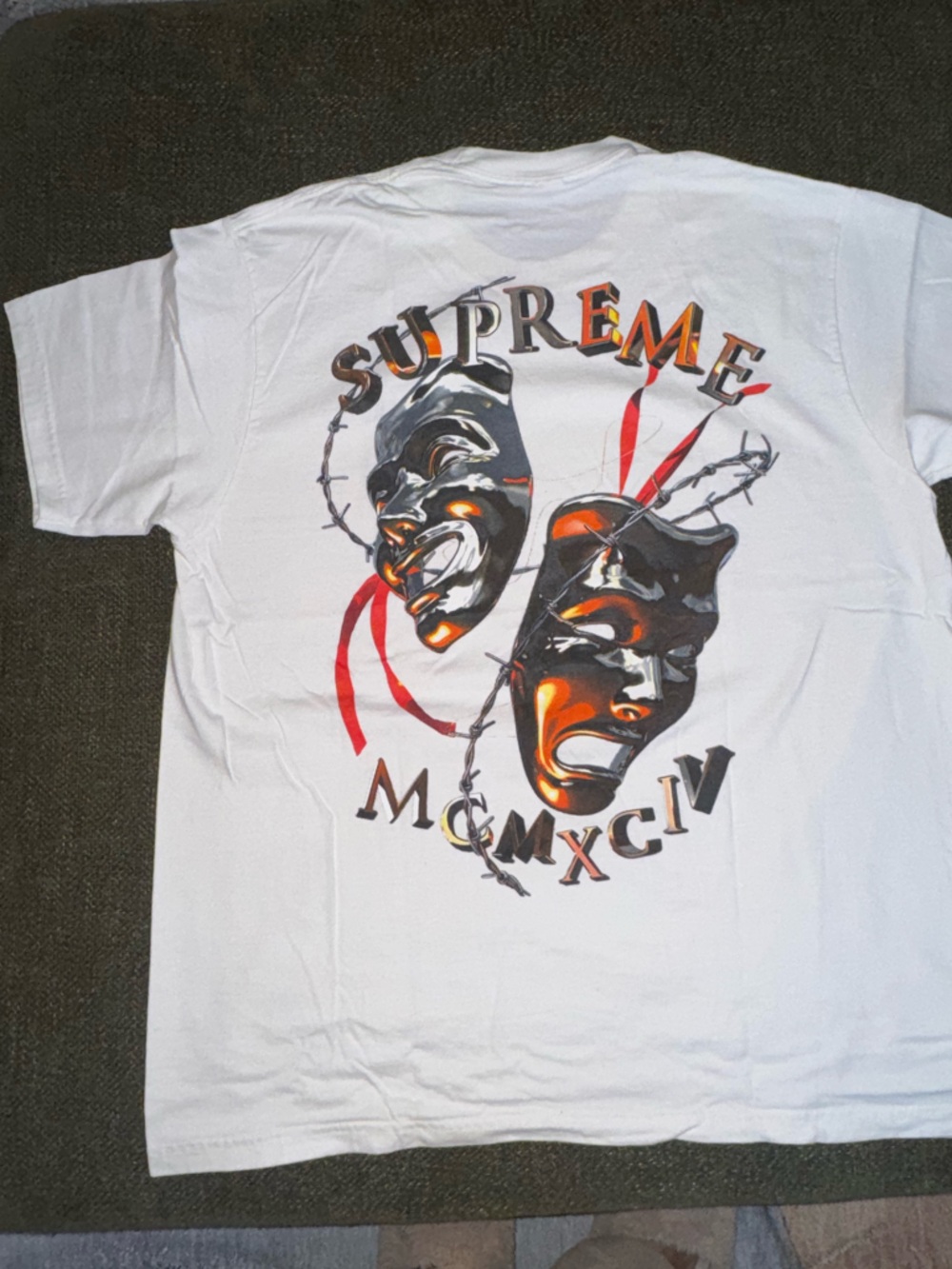 Supreme White Graphic Tee with Mask Artwork
